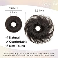 Vista 2 de isheeny Moño de Cabello Humano 100%, Moño Despeinado Pieza de Cabello Extensiones de Cabello Humano Real Rizado Natural Moño de Cabello Marrón