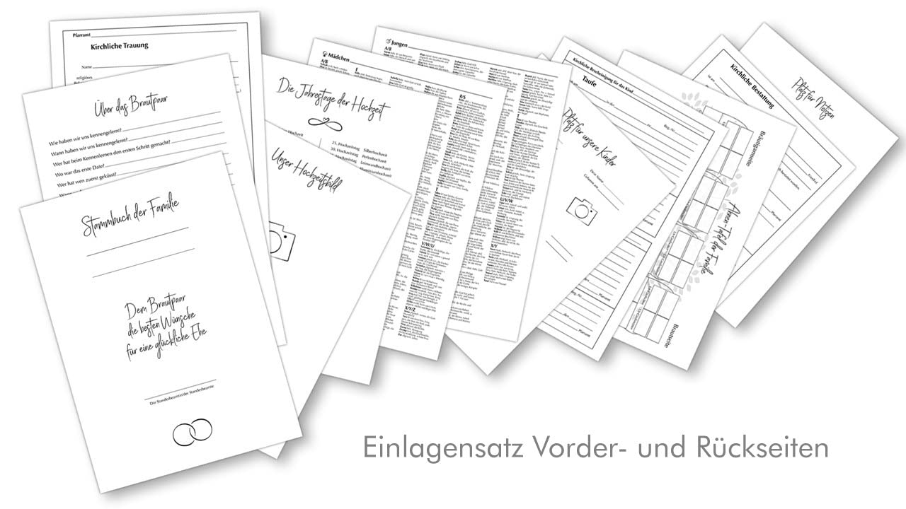 A4 Stammbuch Rina helles Grau Stammbuch der Familie Hochzeit Standesamt incl. 11 Prospekthüllen