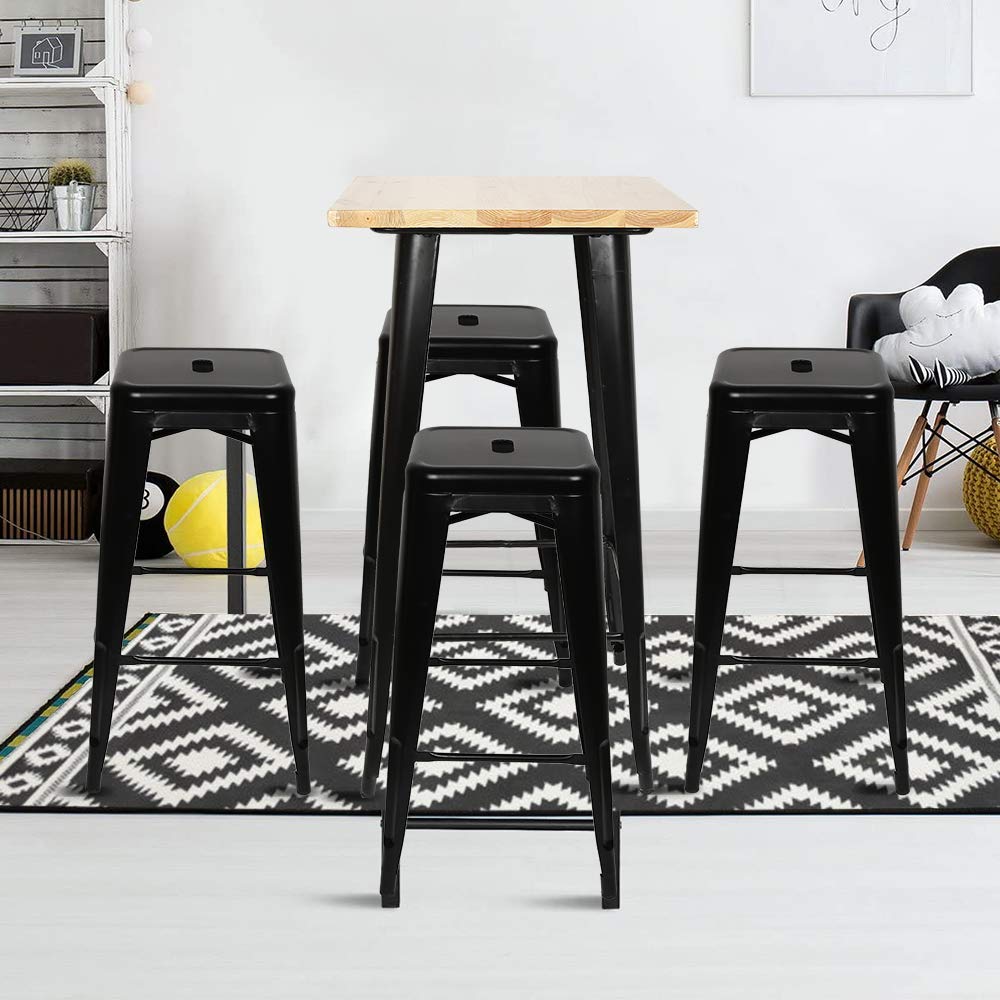 Supfine Stehtisch, quadratischer Bartisch aus Stahl, Industriedesign, Bistrotisch 60 x 60 x 110 cm, Stehtisch (natürliches Holz)