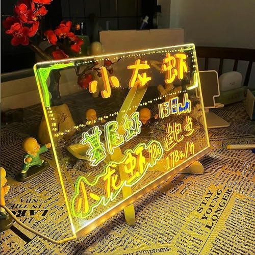 Led Note Board with Colors, Glowing Acrylic Message Board, Led Drawing Board, Glowing Acrylic Marker Board, Light up Dry Erase Board with Stand as a Glow Memo LED Letter Board(Size:7.9x7.9in) - Thumbnail 4