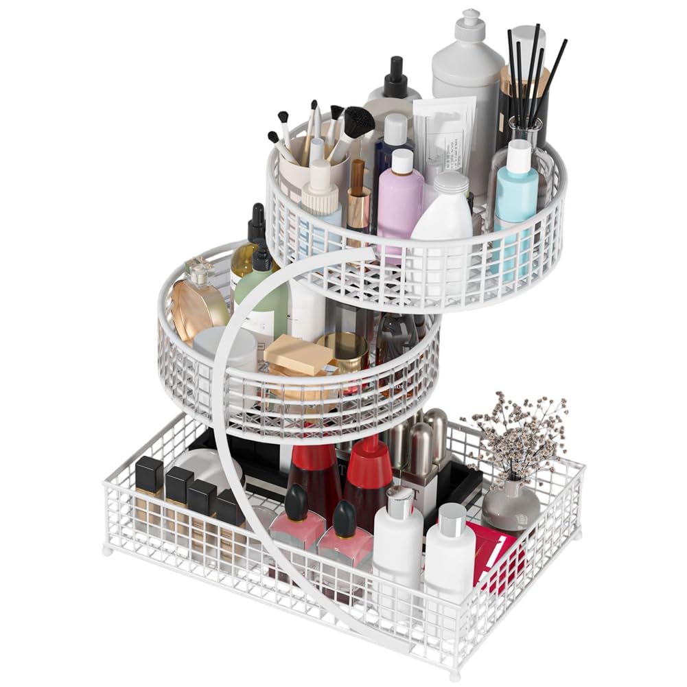 Vjsujehgy No Assembly Required 3-Tier Metal Storage Rack-Cosmetic Organizer, Fruit& Vegetable Basket,Kitchen Storage