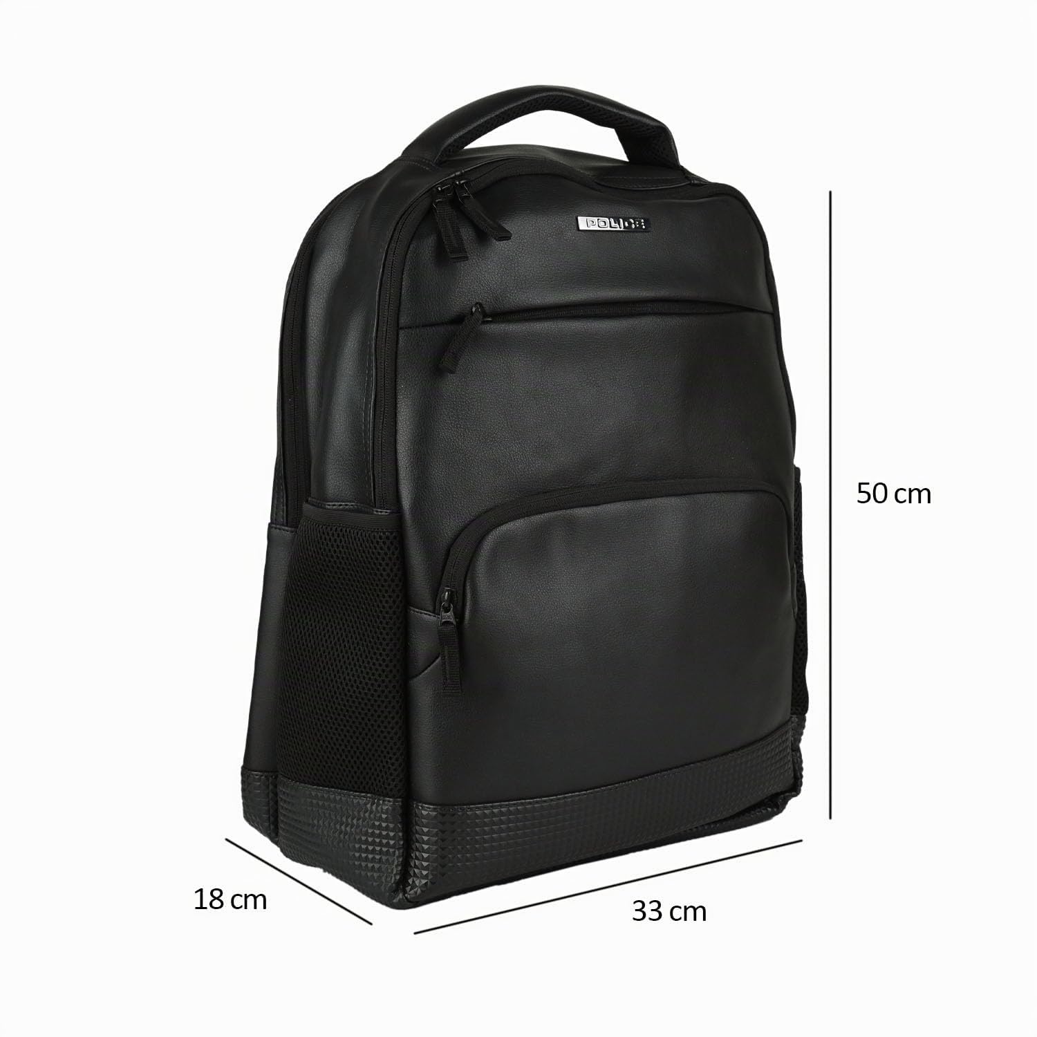 Police Zaino Casual Elegante Nero, in PU, Borsa Computer Lavoro Uomo, Spallacci Imbottiti, Durevole e Resistente, Università 30 L