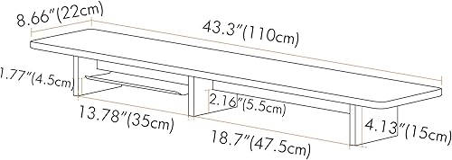 Miniatura 4 de FEZIBO Soporte para monitor dual de 43 pulgadas con bandeja para bolígrafos, estante de escritorio de madera maciza con patas de corcho ecológico