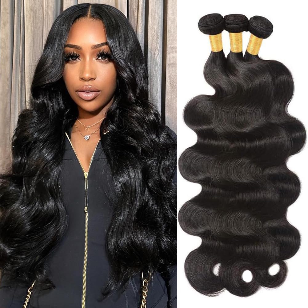 Human Hair Bundles 24 26 28 Inch Body Wave 100% Unprocessed Brazilian Virgin Hair 3 Bundles Human Hair Extensions Quick Weave Natural Black