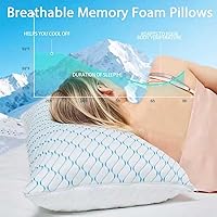 Vista 2 de Almohadas de espuma viscoelástica tamaño estándar, conjunto de 2, almohada firme de enfriamiento ajustable para dormir de lado, espalda o estómago