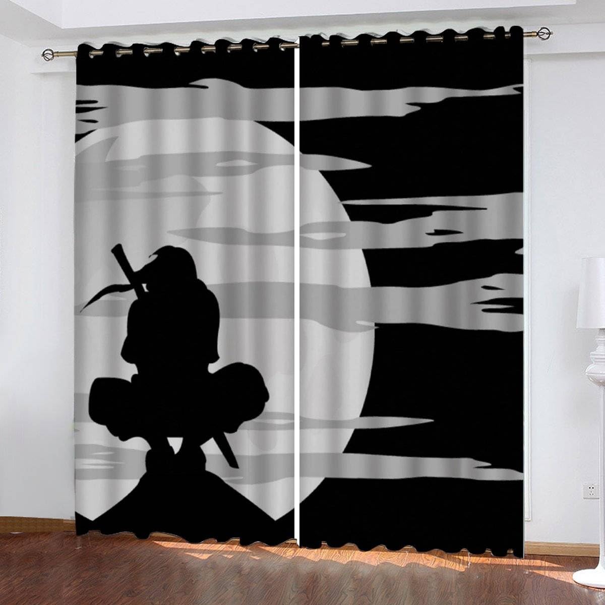 3D Manga Vorhänge Abdunkelnd mit ösen 200x160 cm Polyester Scheibengardinen Ninja-Mond Gardinen Blickdicht 2er Set Schallschutz Vorhang für Kinderzimmer Wohnzimmer Schlafzimmer