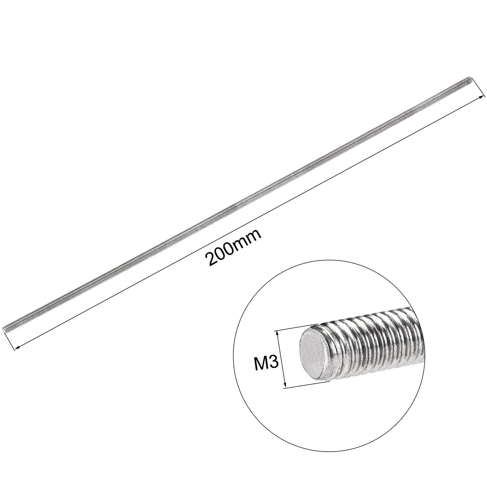 TOP-VIGOR 6Pcs M3 x 200mm Fully Threaded Rod, 304 Stainless Steel Right Hand Threads Rods - Image 2