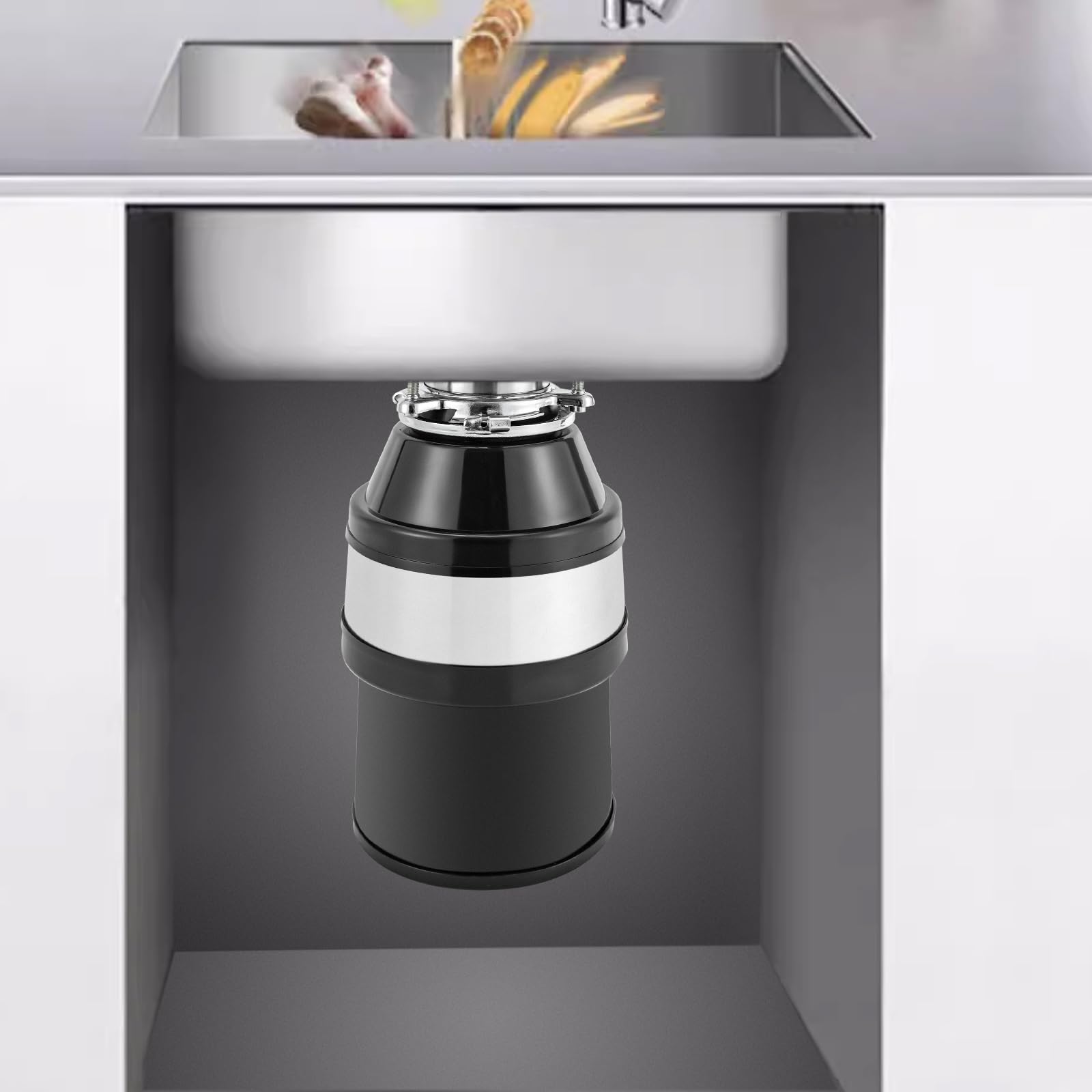 Trituradora de Basura 1,4L, Triturador de Fregadero 1/2 HP 3500 rpm con Enchufe - Ideal para Eliminar Residuos de Alimentos en Cocina