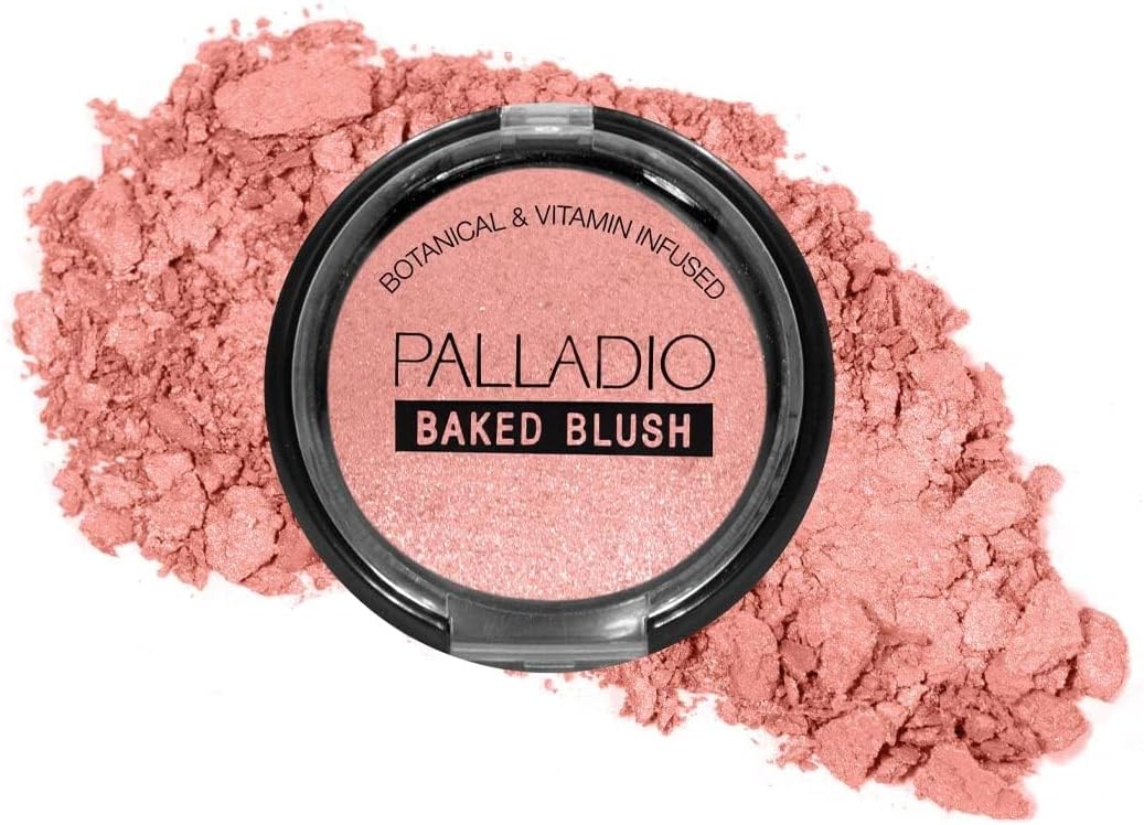 Palladio Baked Blush, Highly Pigmented Shimmery Formula, Easy to Blend and Highly Buildable, Apply Dry for a Natural Glow or Wet for a Dramatic Luminous Look, Long Lasting for All day Wear, Rosey