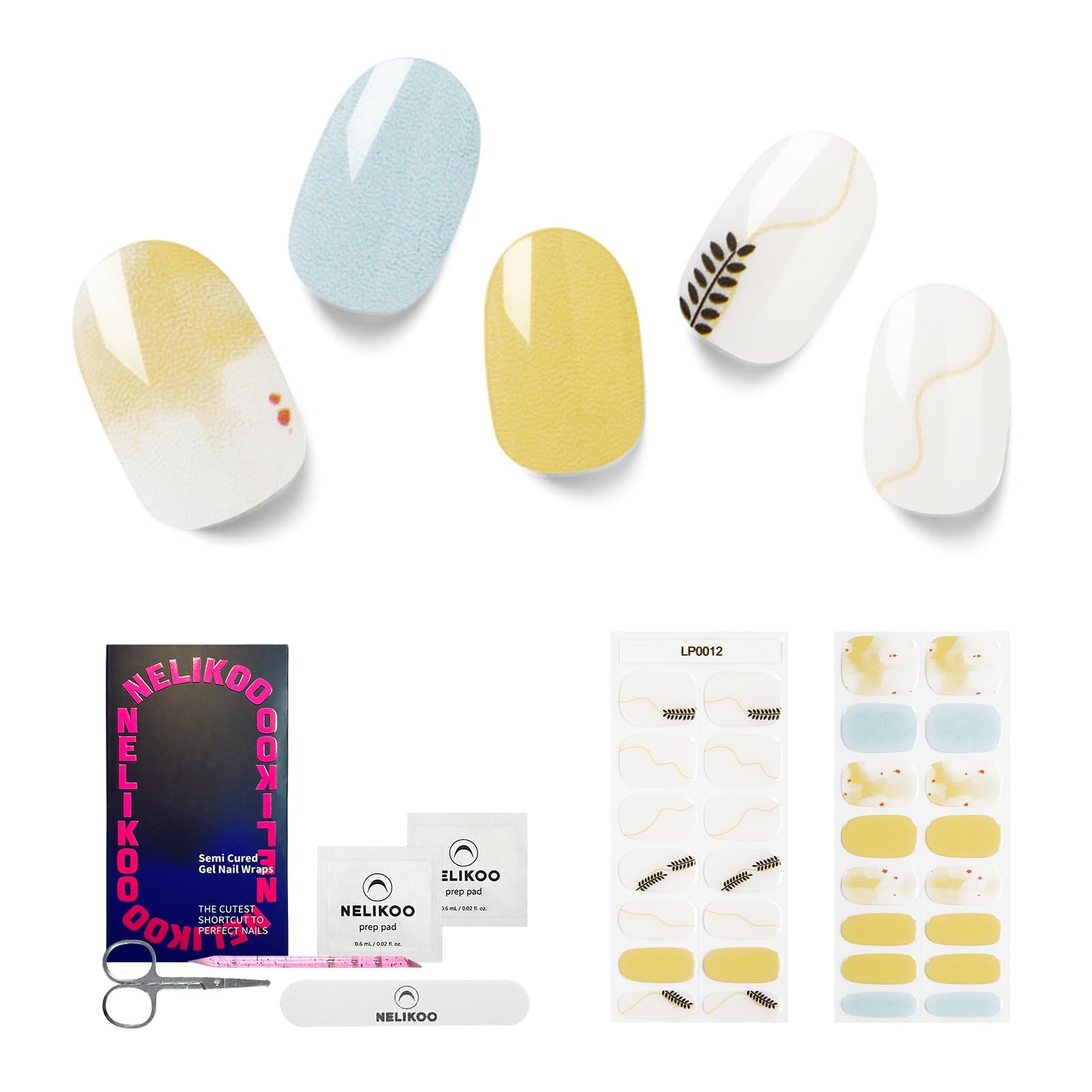 Nelikoo Semi Cured Gel Nail Strips, 30 pcs Stikers, Wraps, Salon-Quality, 2 Weeks Long Lasting Ice Age