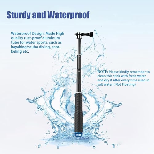 Miniatura 3 de Selfie Stick, 19 "extensión impermeable agarre de mano ajustable monopod poste para GoPro Hero 13 12 11 10 9 8 7 6 5 4 3+ 3 Session Hero (2018),