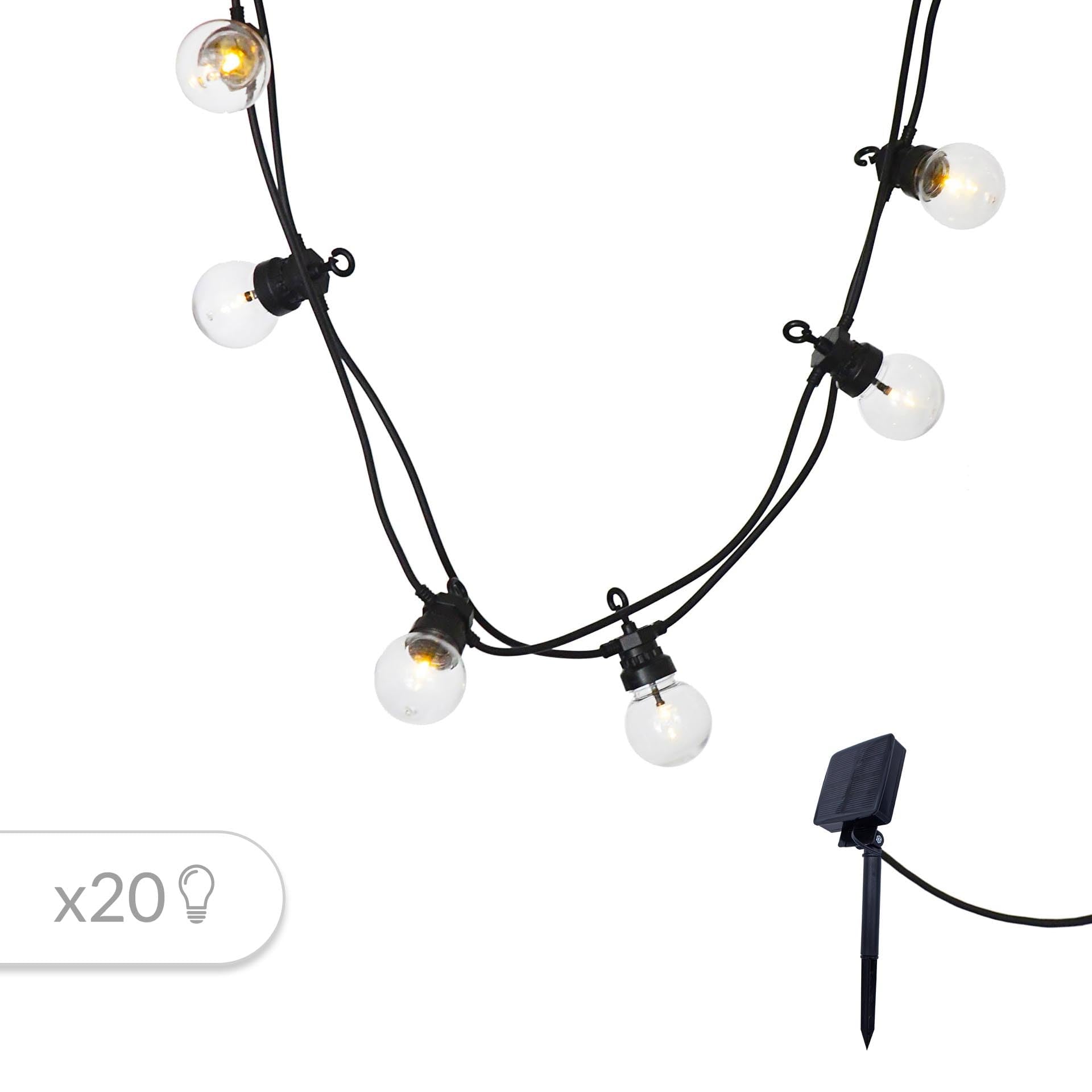 LUMI JARDIN 2 Stück Solar-Lichterkette, 10 Kugeln, transparent, LED, Warmweiß, Party, Solar, 5,9 m, 8 Modi