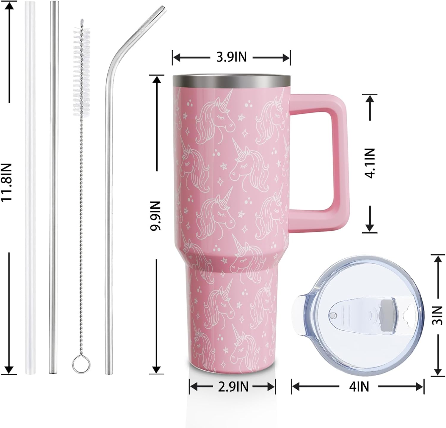 Unicorn Gifts 40 Oz Tumbler with Handle and Straw Lid, Stainless Steel Insulated Cup, Water Bottle Mug for Women Men - Image 2