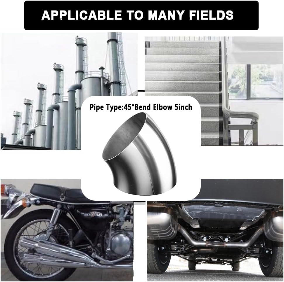 OD 5 Inch 45 Degree SS304 Stainless Steel Bend Tube Exhaust Elbow Pipe for Car Modified ExhaustSystem 5 Piping Silver Tone, StairHandrail,replacement mandrel.