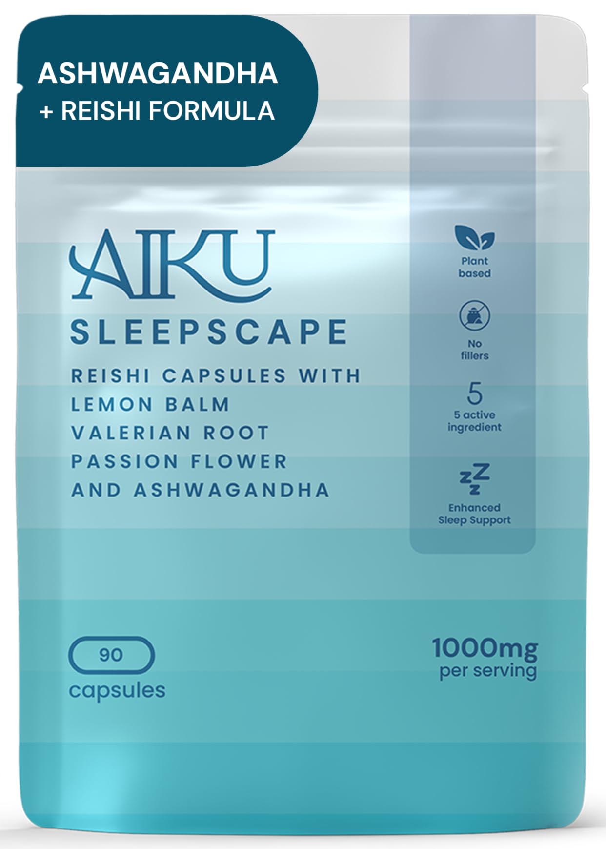Aiku Sleep Supplement Capsules - for A Deep Relaxing Sleep with Ashwagandha, Lemon Balm, Reishi, Valerian Root & Passion Flower, 45-Day Supply