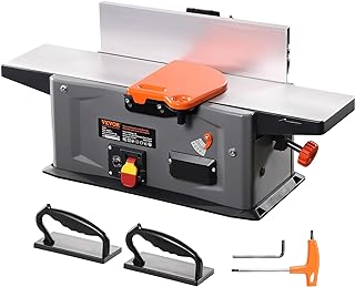 VEVOR Spiral Benchtop Jointer, 6 in, 1.5HP 10000 RPM Bench Top Wood Jointer, with 14-Blade Spiral Cutterhead 0-1/8'' Adjustable Depth 6.1x27.6'' Table, Portable Woodworking Jointer for All Wood Types