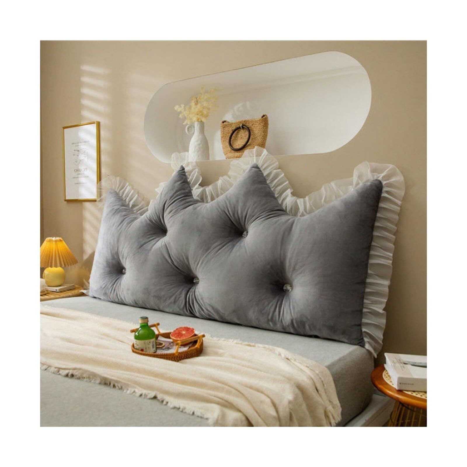 Coussin coin de lit 100x80x20cm oreiller soutien lecture en velours
