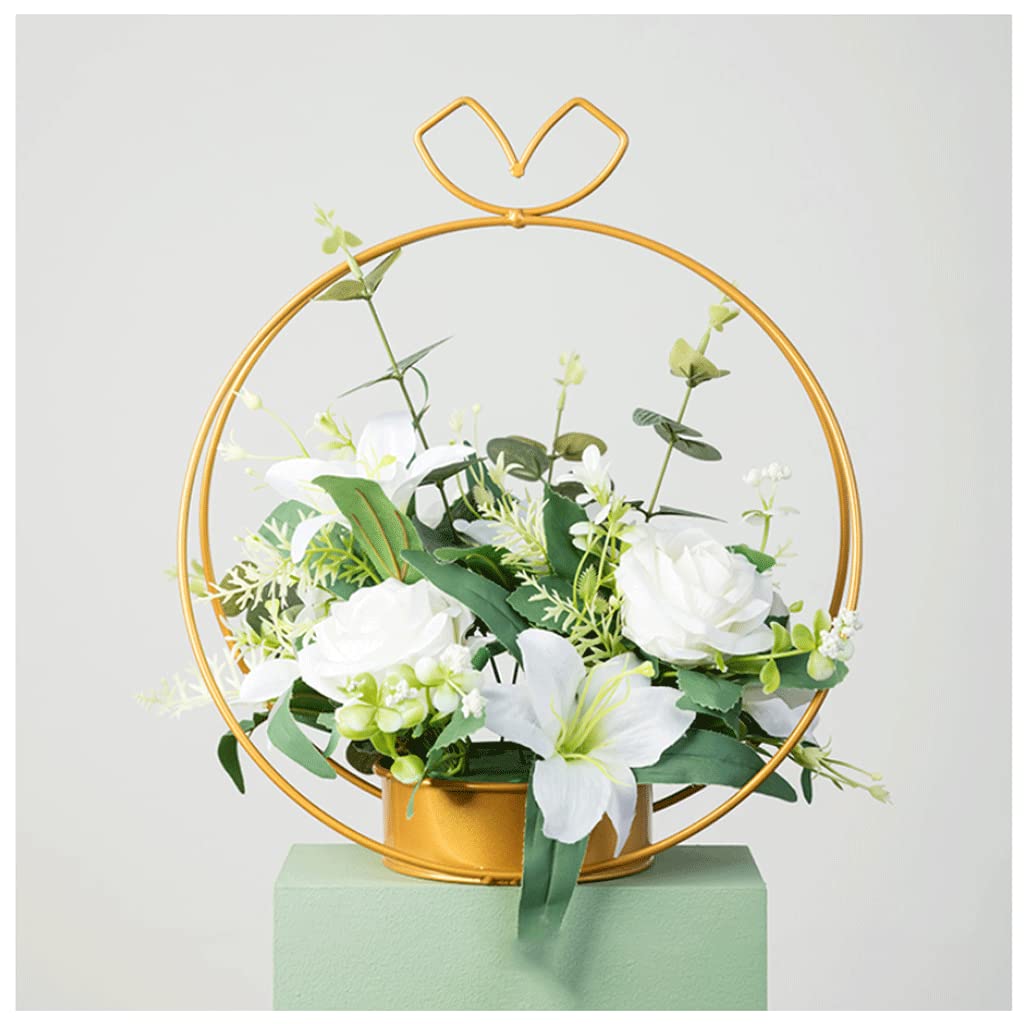 DFGHNBVC Artificial Flowers For Decoration Artificial Flower With Vase Fake Silk Flower Arrangements In Metal Pot Faux Flower For Home Centerpiece Wedding Decor Artificial Flowers