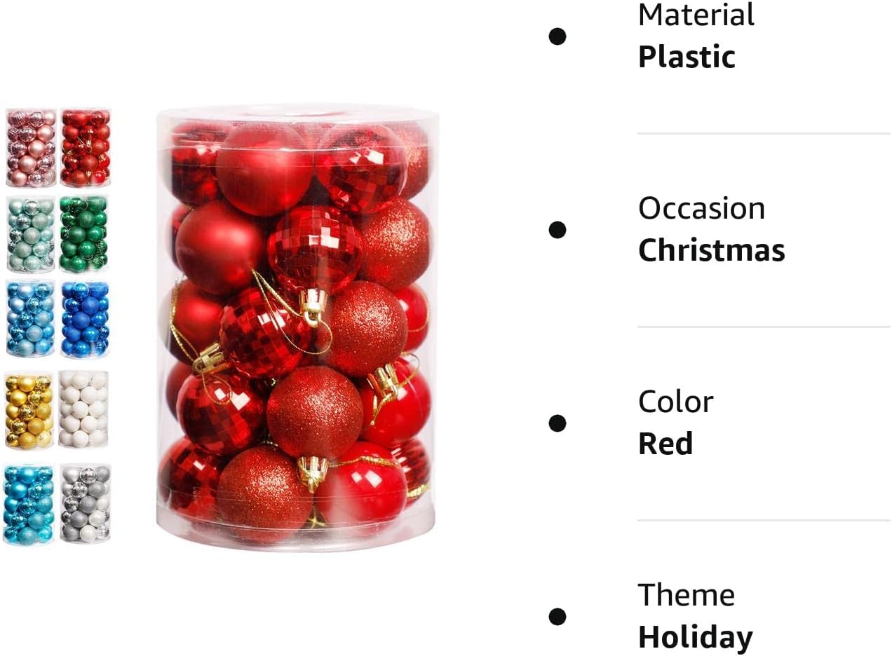 Weihnachtskugeln 36 Stück Weihnachtskugel-Ornamente, Weihnachtsbaumschmuck, Hängende Weihnachtskugeln Für Urlaub, Party, Weihnachten Dekoration(Rood)