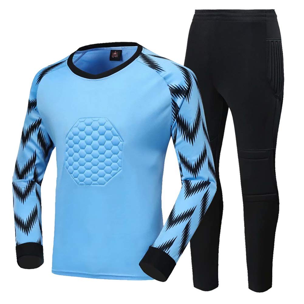 Adulto Anticolisión Traje Uniforme Portero Fútbol Conjuntos Camisa Manga Larga Protector Acolchado Conjuntos Pantalón (Color : Blue, Size : XXXL)