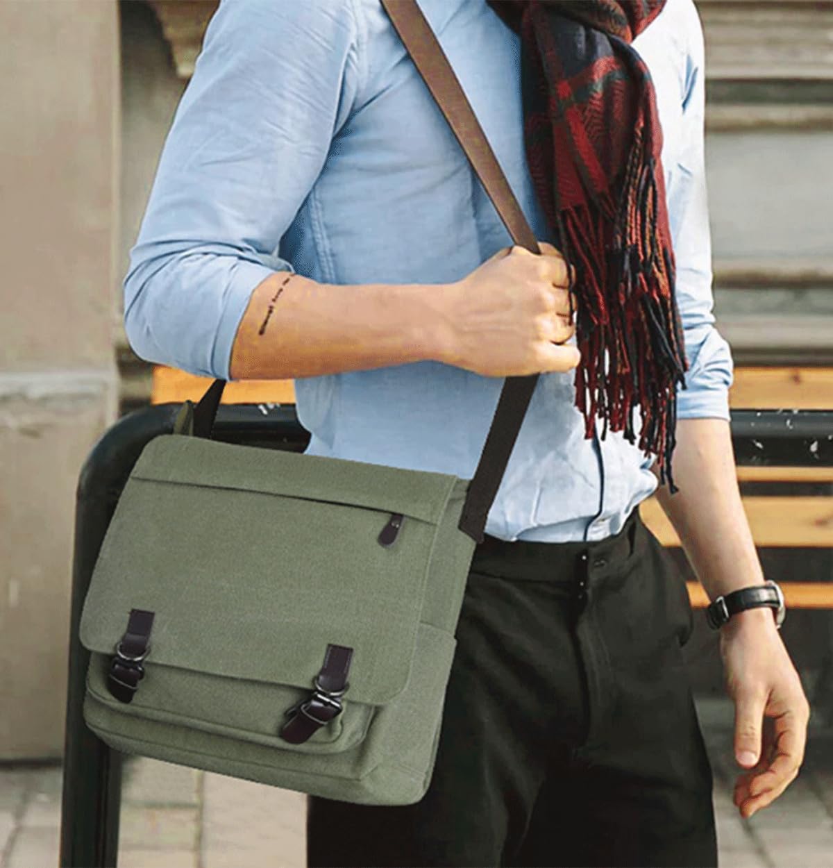 Canvas Vintage Messenger Bag Shoulder bag Large Travel Crossbody bags for Men Women 14 inch Laptop Bag Bookbag Work - Image 2