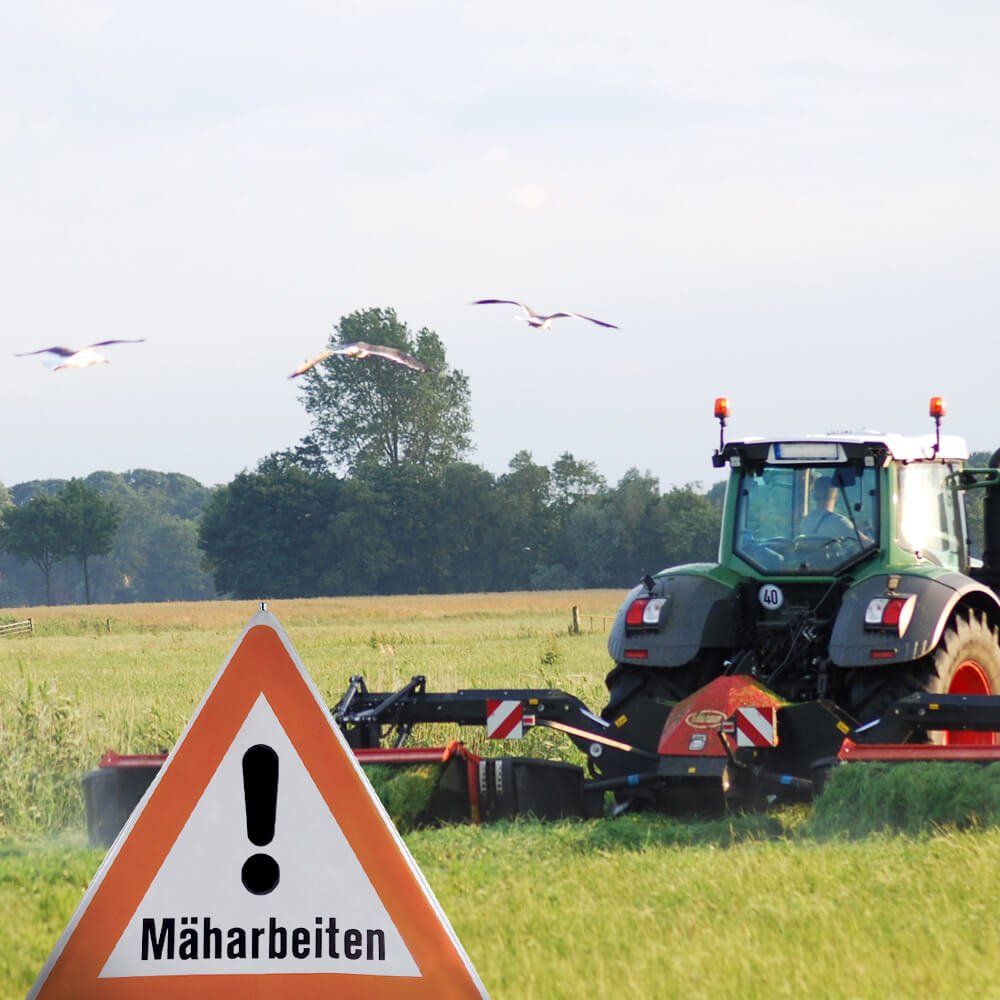 NISSEN Faltsignal SL 70 cm weiß tagesleuchtend Kunststoff Stahl Warnsymbol Mäharbeiten