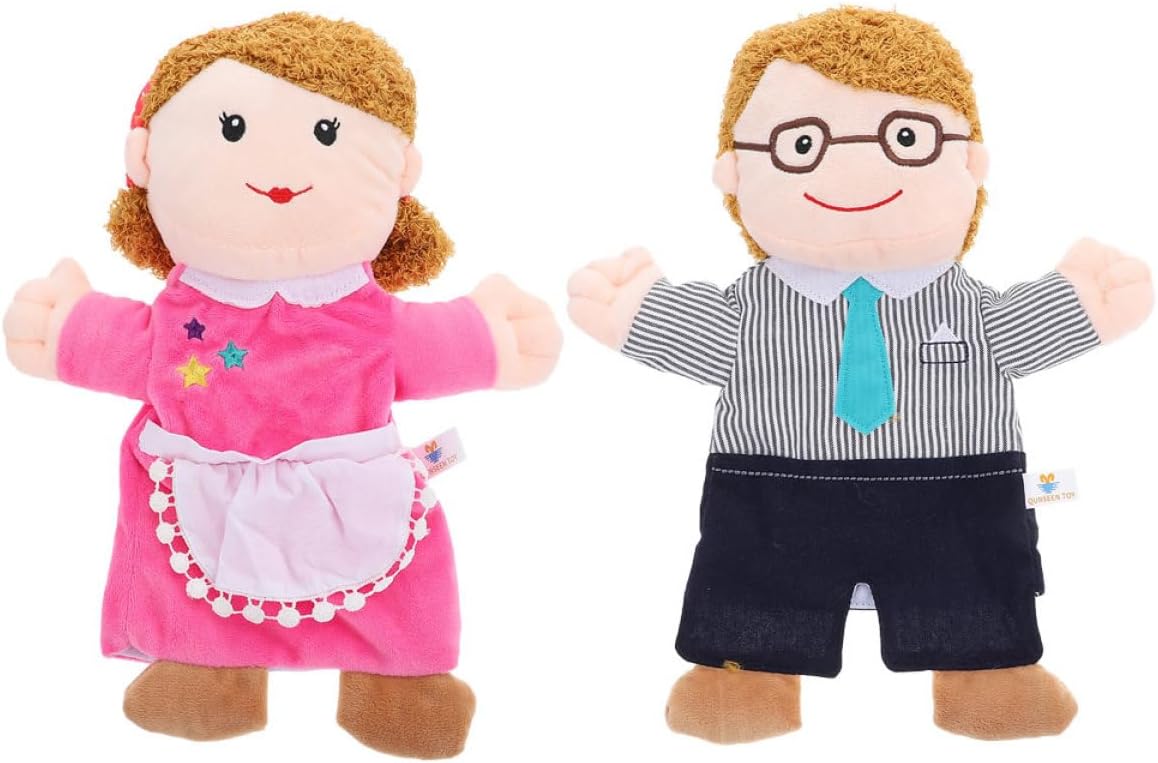 Toddmomy 2pcs Family Hand Puppets for Boys and Girls Plush Mother Father Cartoon Puppets for Storytelling Educational Play and Preschool Activities
