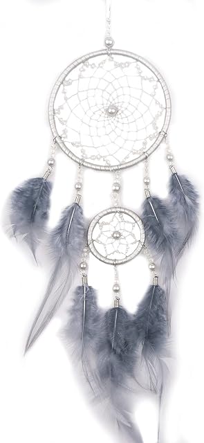 FANDOL Dream Catcher for Kids Bedroom Wall Hanging Decoration Baby Shower Nursery Decor Feathers Dreamcatcher Birthday Gift for girls Boys (Grey, L)
