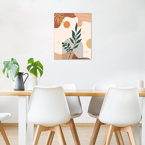 Miniatura 5 de MEECI Arte de pared minimalista bohemio de mediados de siglo, lienzo botánico de hojas verdes y doradas, arte de pared abstracto, pintura del hogar,