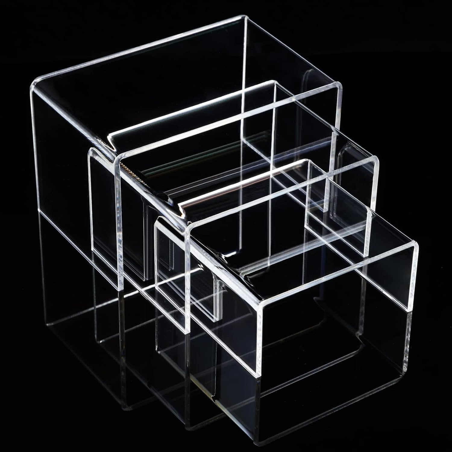Clear Acrylic Display Riser Set, 4MM Thick Organizer Stand for Small Products, Home Decor Shelf, 3 Pieces