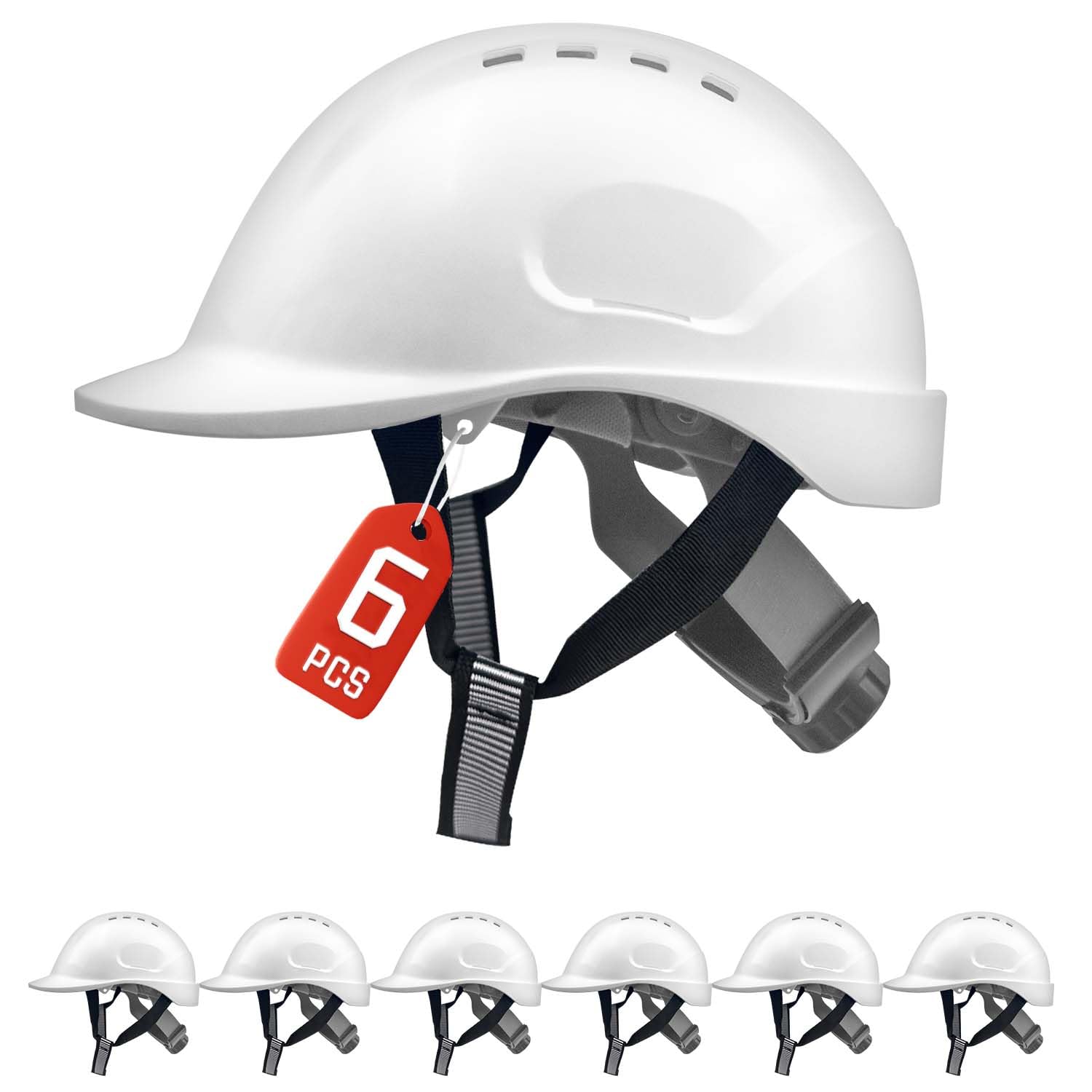Casque de Chantier EN397, Casque de Sécurité Construction avec Sangle 6 Points, 52 à 66cm Tour de tête réglable, Très Respirant pour Hommes, Femmes