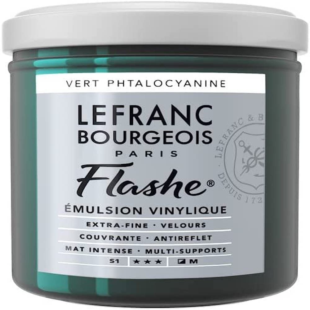 Lefranc Bourgeois 300587 Flashe Acrylfarbe & Vinylfarbe, hochpigmentiert, elastisch, lichtecht, alterungsbeständig, matt, für den Innen- & Außenbereich, 125ml Topf - Phthalozyaningrün