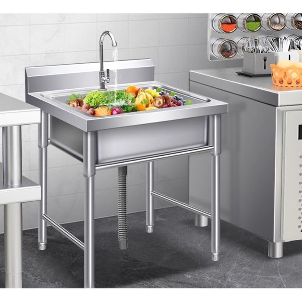 TAXXII Freestanding Single Bowl Stainless Steel Utility Sink for Laundry, Restaurant, Garage, Indoor and Outdoor Use