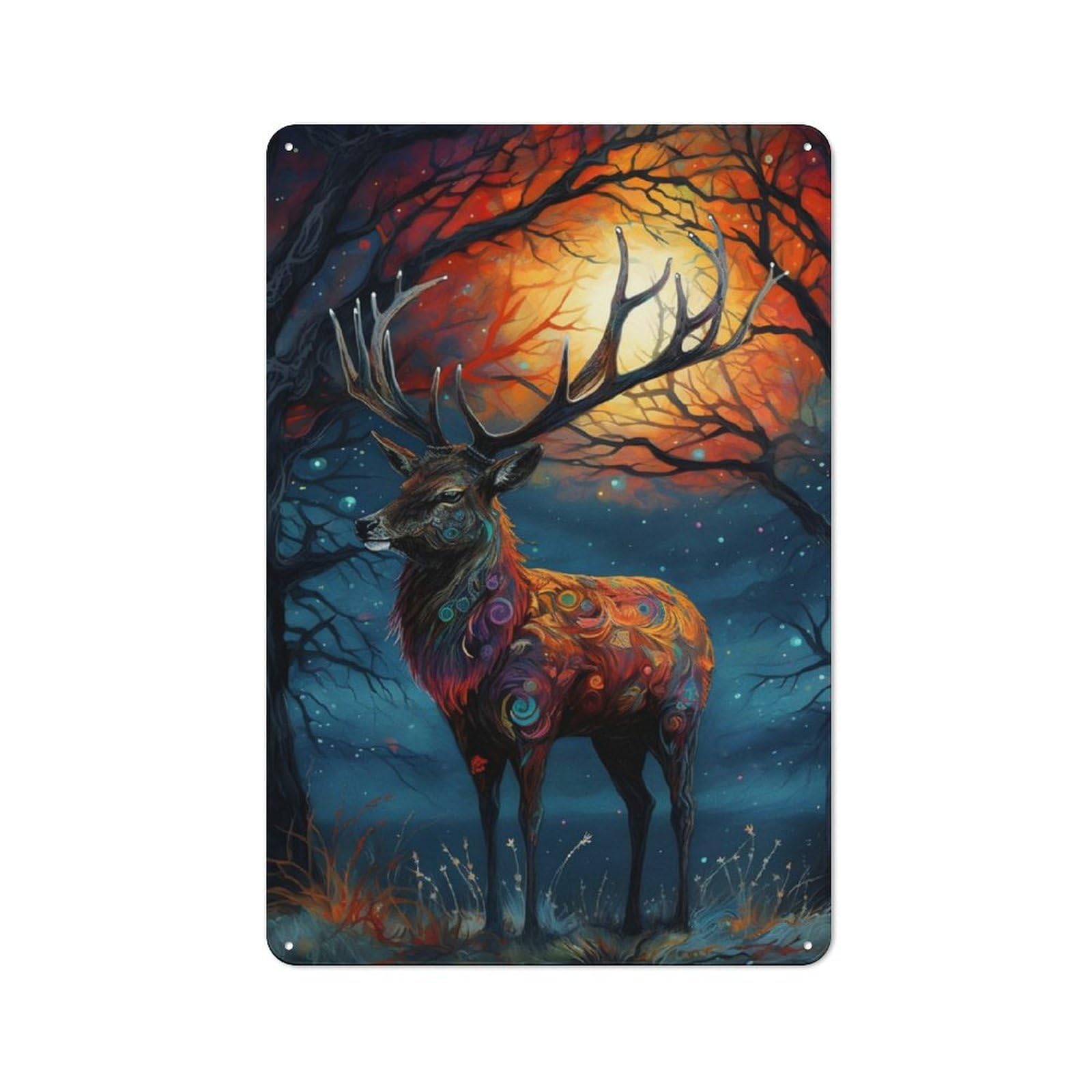 Junmoney Deer In Sunset Tin Wall Plaque 30X20cm With For Living Room Wall, Gift For Feature Wall Decorators During The Christmas Season