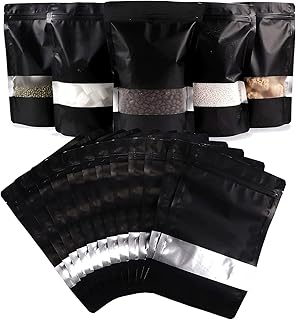Fine Line Store 50 Resealable Mylar Bags - 10 Inch X 6 Black Aluminium Zip Lock Smell Proof Kitchen Storage Clear Packagin...