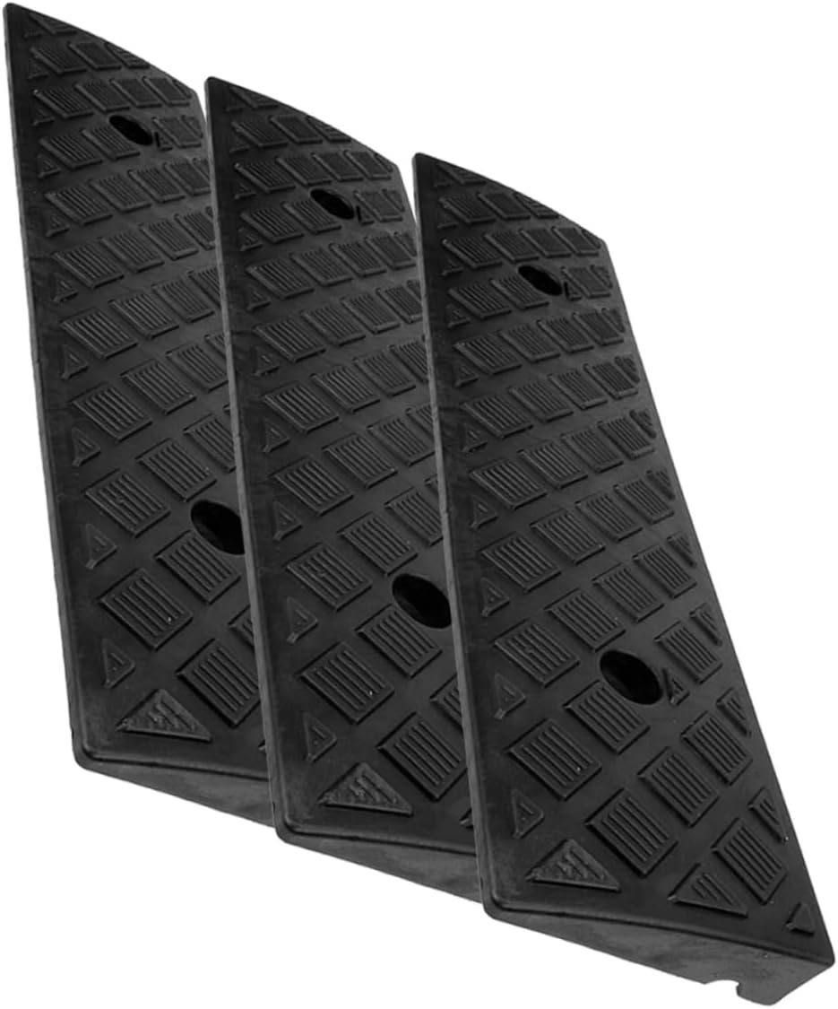 Unomor 3pcs Driveway Ramp for Vehicle Loading and Cable Versatile Wheelchair Ramp for Cars Easy to Install and Use