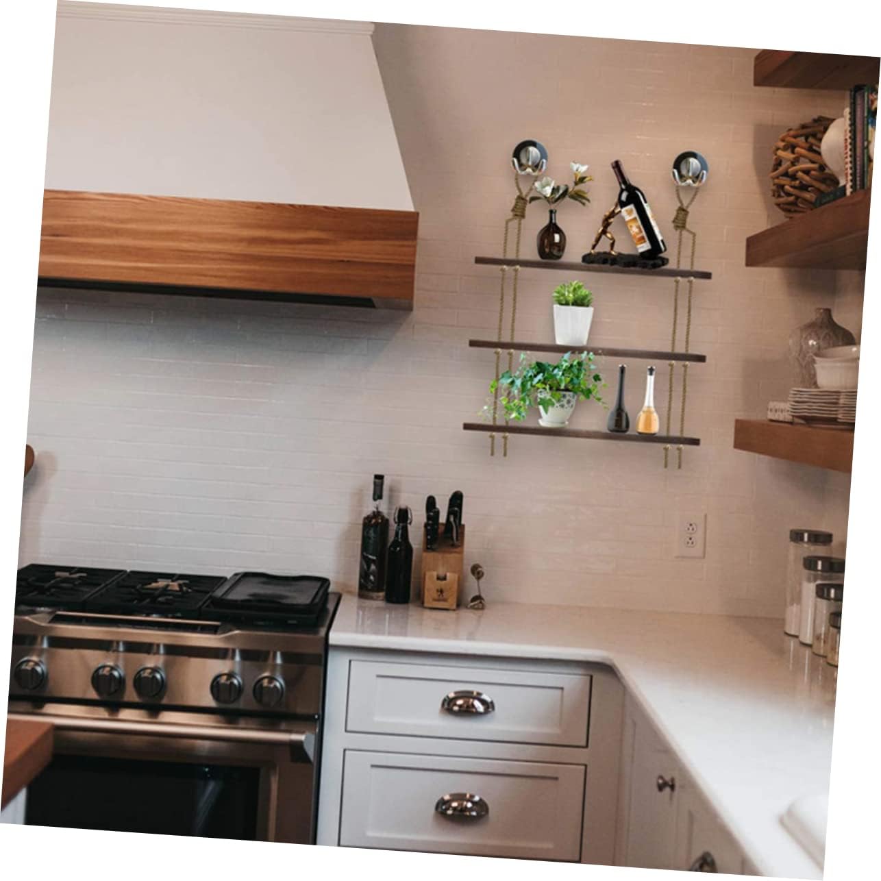 Luxshiny 1Pc Wall Hanging Plant Shelf Rope Flowerpot Rack Rustic Floating Shelf for Home Decor Simple and Design for Boho and Unique Wall Shelving