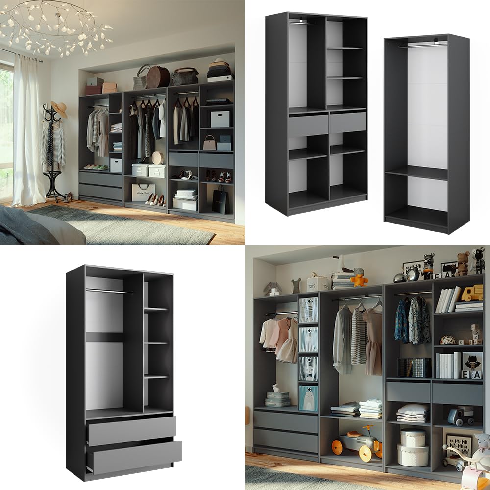 Vicco Armadio multifunzione Elmo, Antracite, 280 x 200 cm Set di 3, per una conservazione flessibile di diversi capi di abbigliamento