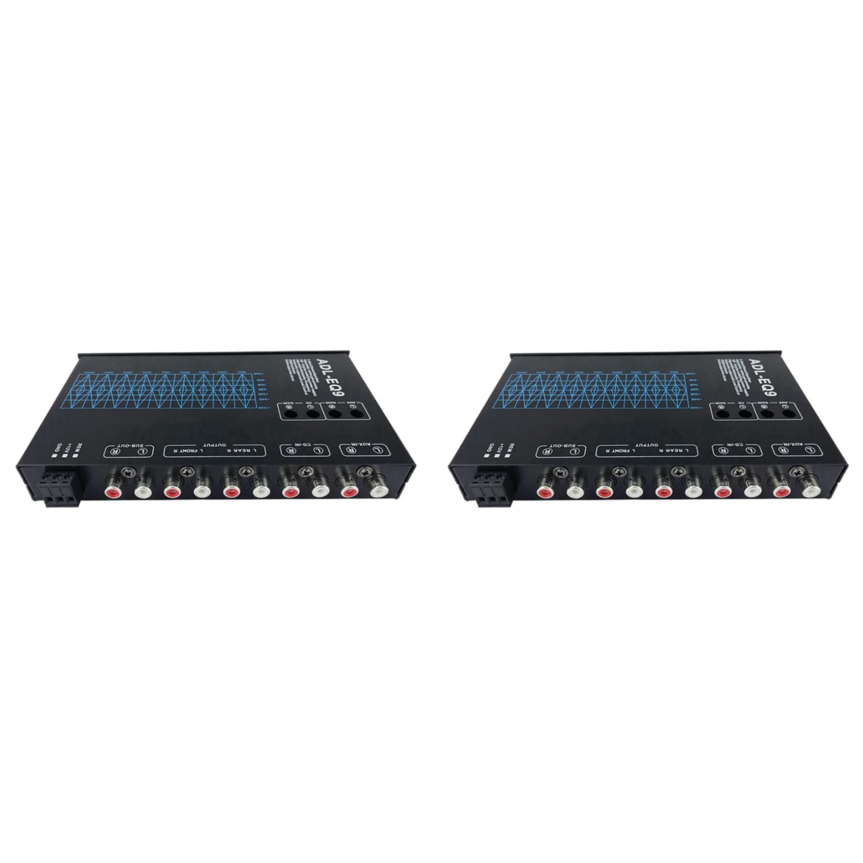 2X Auto Square Ecualizador GráFico de 9 Bandas Audio Digital para AutomóVil -EQ9 Ecualizador de Amplificador para AutomóVil de Serie + Filtro Ajustable