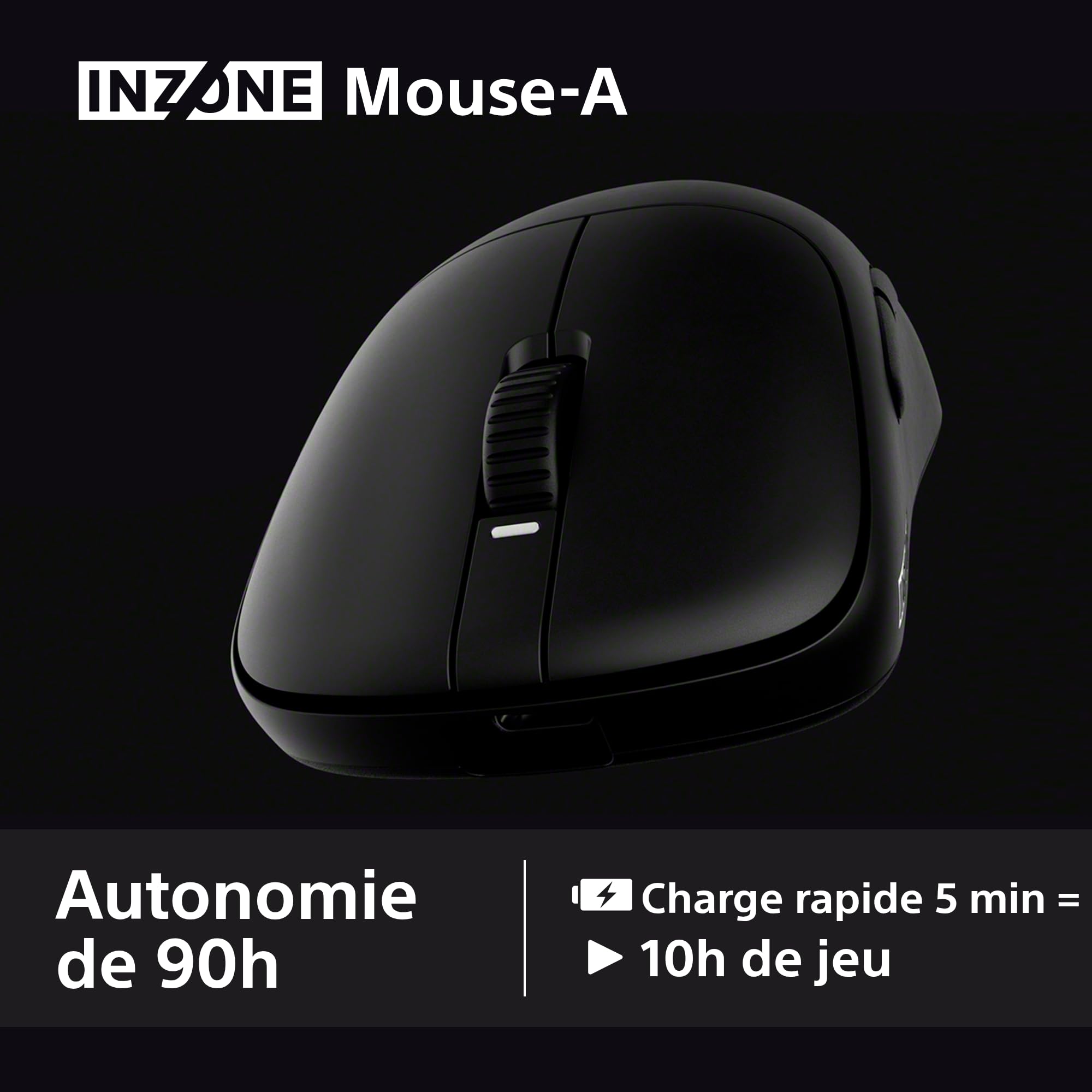 Sony INZONE Mouse-A Souris Gaming sans-Fil - Ultra-Légère 48.4g, 8000Hz taux d'interrogation, 30K DPI PixArt Sensor, 90h Autonomie, USB-C, Développé avec Fnatic - PC FPS Esports - Noir