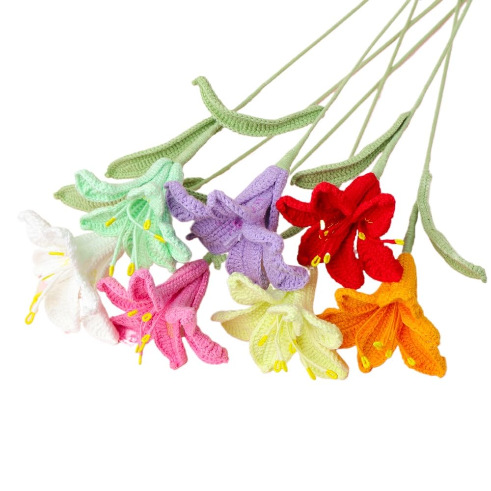 MAIKAILE 7Pcs Handmade Crochet Lily Flower Stems for Home Wedding Decor