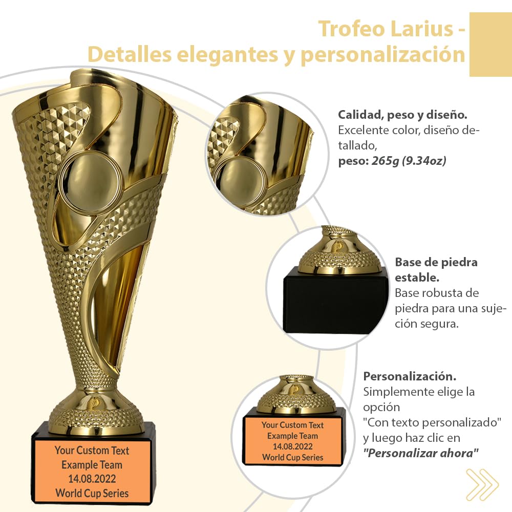 Larius Trofeo de Fútbol 165 mm (265g), Premio Personalizable con Base de Piedra – Ideal para Torneos, Equipos y Todo Tipo de Eventos