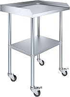 Vista 6 de AmGood Mesa de trabajo comercial con protector contra salpicaduras y salpicaduras laterales con ruedas NSF