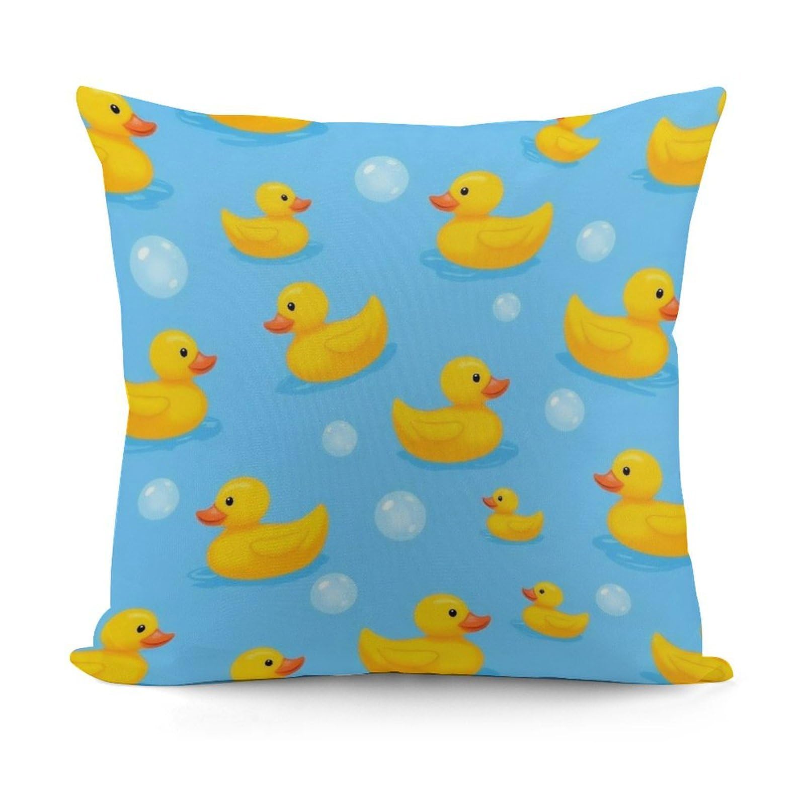 Smazdfxx Picture(471) Soft Cute Funny Blue Bubbles Yellow Rubber Ducks Plush Pillow Cover Decorative Pillow Cases For Bed Sofa Living Room Home Decor