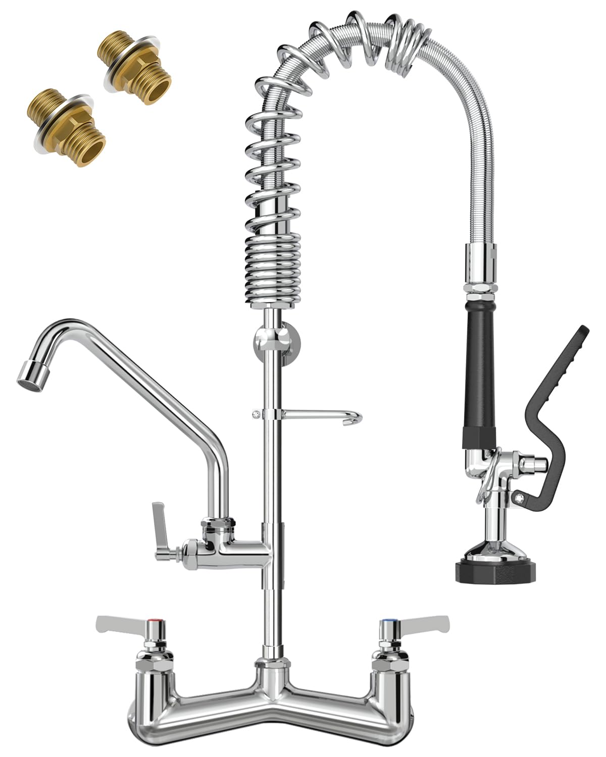 Photo 1 of *** MISSING ADJUSTMENT PIECES ***FAUAID Commercial Sink Faucet with Sprayer 25" Height 8" Adjustable Center 10" Swing Spout,Brass Constructed Wall Mount Commercial Faucet with Pull Down Pre-Rinse Sprayer for 1/2 Compartment Sink?25"?