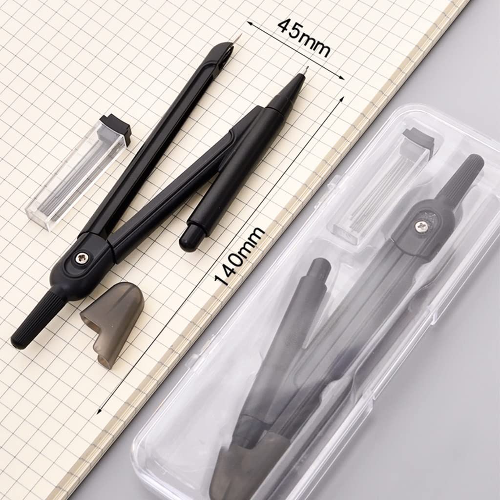 BAtlam Drafting Kit Schwarz Geometrie Math Set Kompass und Bleistift Schüler Zeichenwerkzeuge Schreibwaren Kompass Kompass Zeichnung Winkelmesser Winkelmesser for Schule (Color : 1pcs) (1pcs)