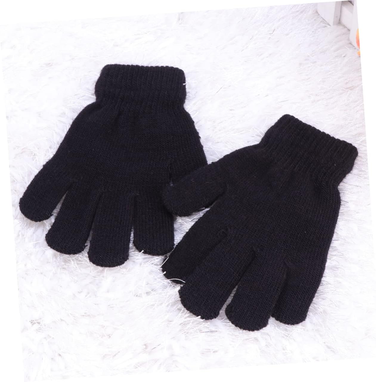 3pcs Boy Girl's Knitted Gloves for Autumn Winter Warm Full Finger Five-point Mittens for Boys and Girls Aged Lightweight Washable Solid Color Design Black