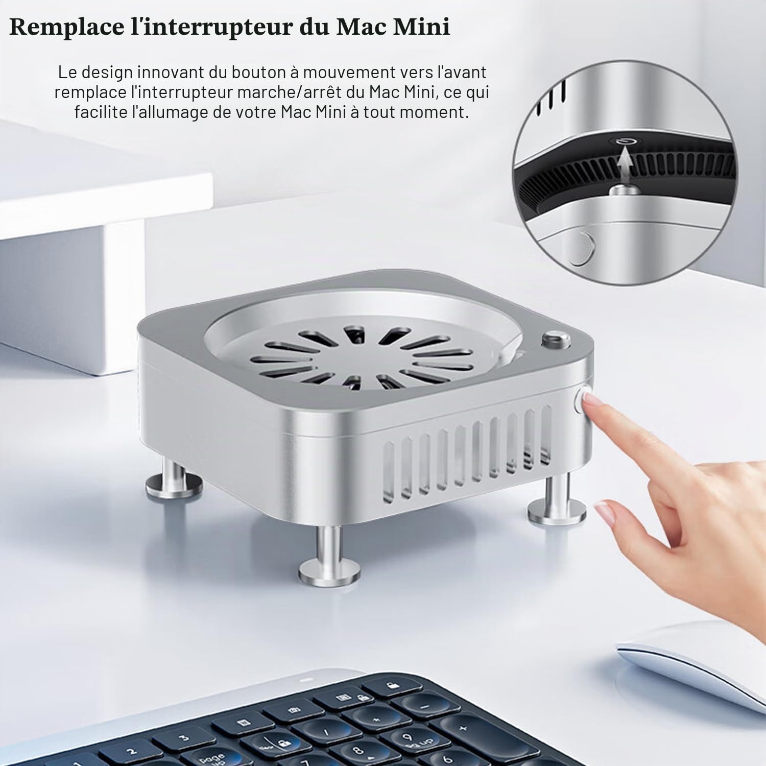 Support de bureau en aluminium pour Apple Mac Mini M4/M4 Pro (2024) - Support de refroidissement à double ventilateur ouvert avec accès en bas et filtre à air, refroidissement intelligent à 3 vitesses
