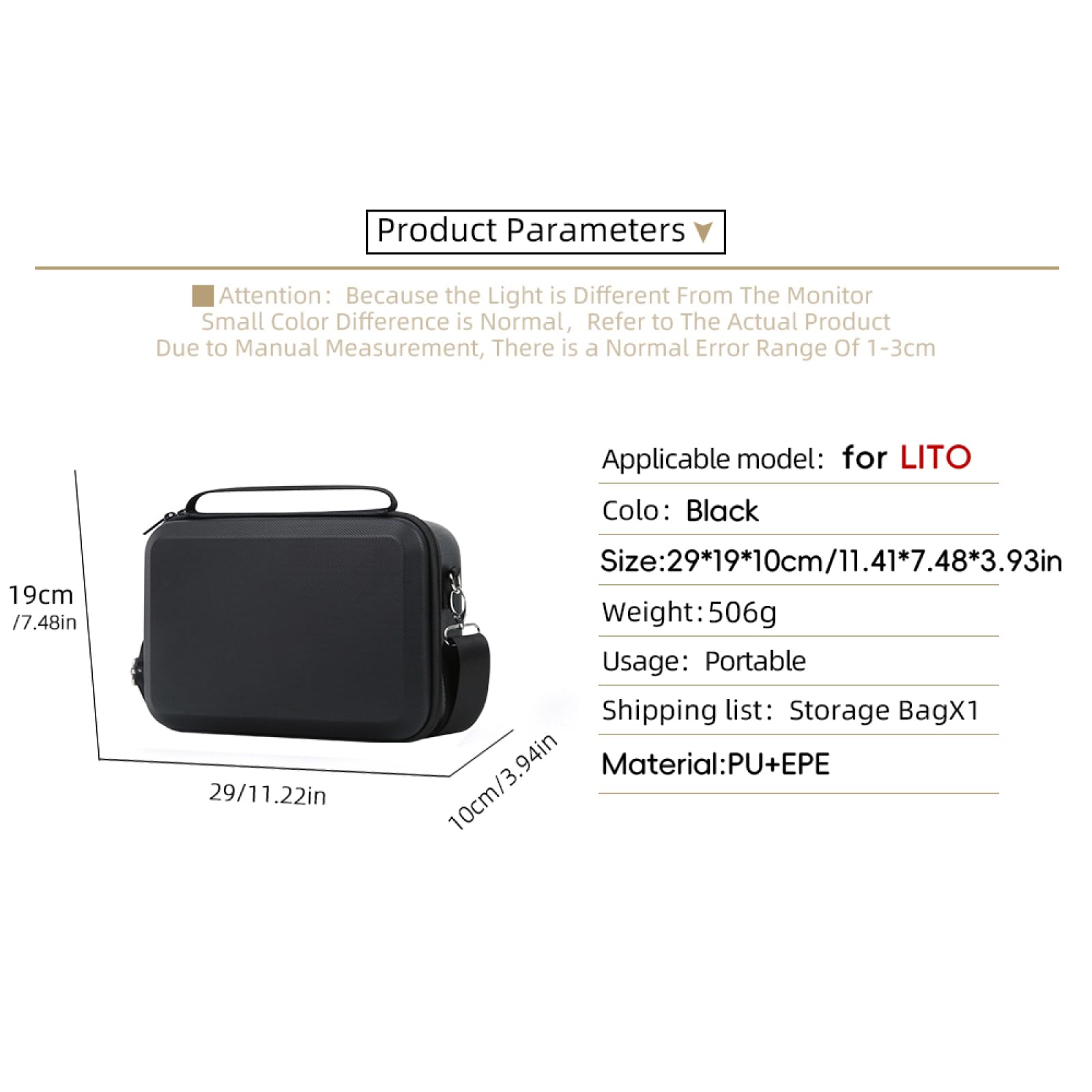 Torba do przechowywania PU do DJI Lito X1/Lito1, przenośna torba na ramię, torba podróżna z kieszenią siatkową do DJI Lito X1/Lito1 Drone Fly More Combo, pilot RC 2, akcesoria akumulatorowe, Czarny