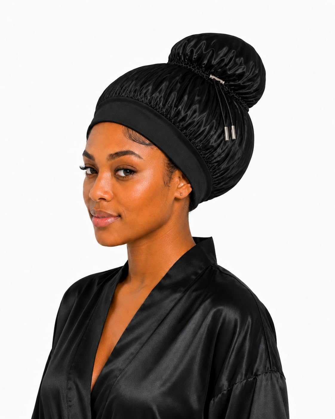 Silk Sleeping Cap, Double-Layered Bun Bonnet for Buns, Braids & Locs, Adjustable, Frizz-Free Overnight Protection